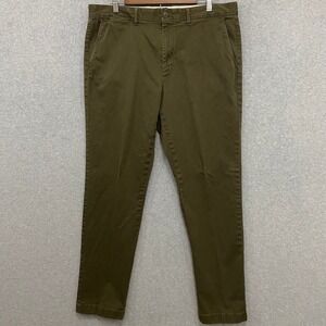 J.CREW Men's 35x32 Chino Pants Slim Straight Olive Green Cotton Blend Stretch